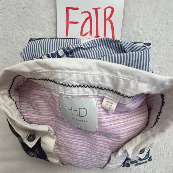 HD In Paris Womens Patchwork Shirt Size 4 Blue Pink Cotton Long Sleeve Button-Up - Picture 8 of 8